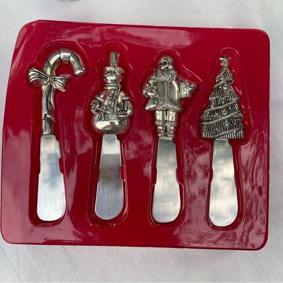 WALLACE silversmiths 4 Christmas spreaders Santa snowman candy cane tree - Picture 9 of 11